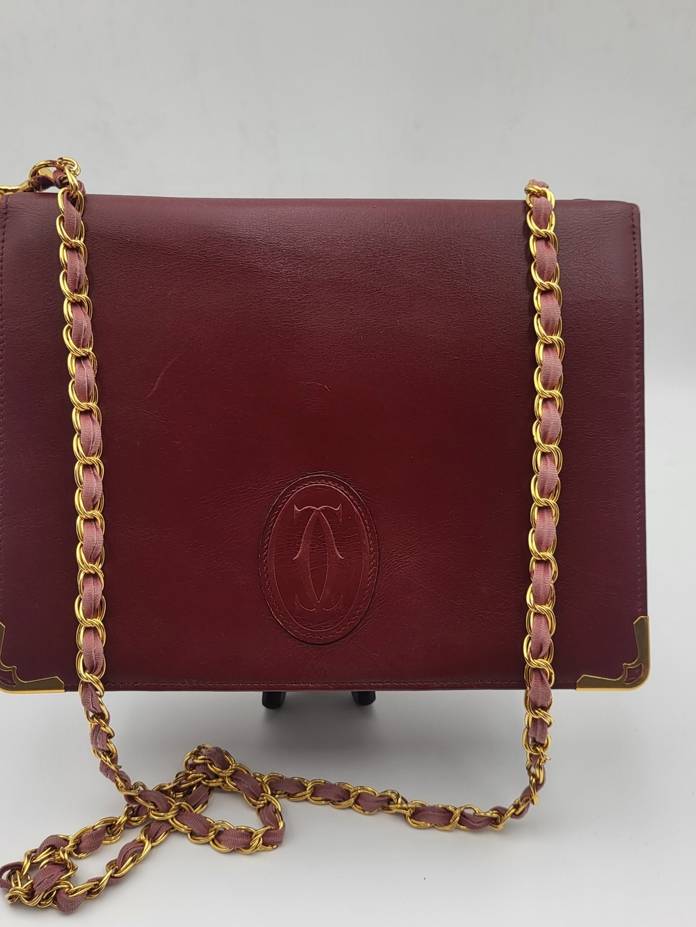 Cartier Must De Cartier Calfskin Leather Pony-Style Bordeaux Bag. Authentic.